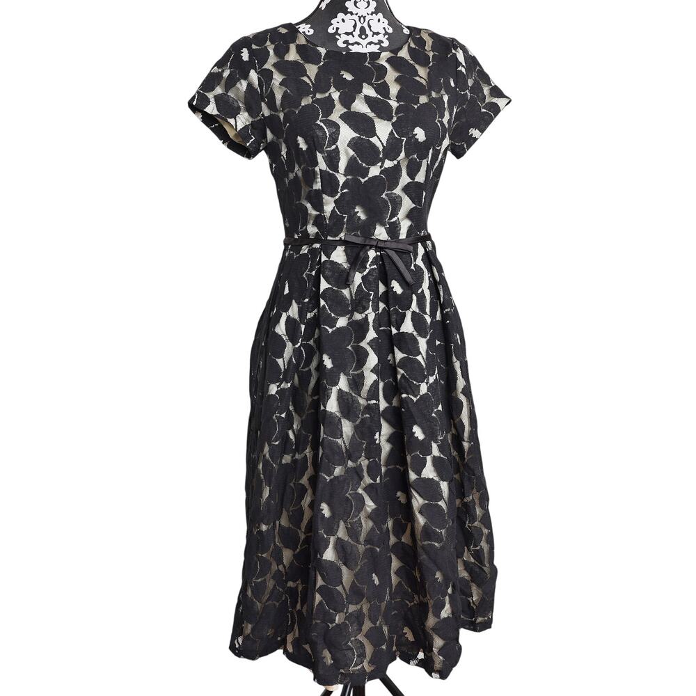 Women's Vintage Black And Cream Whimsygoth Floral Lace Midi Dress - Small